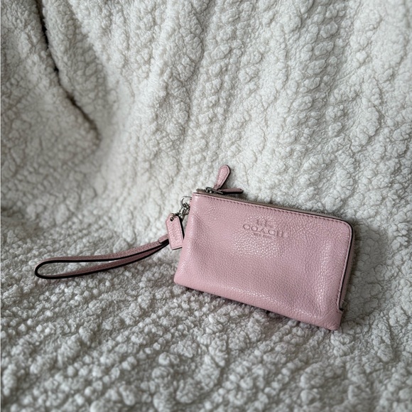 Vintage Coach Y2K Light Pink Pebbled Leather Wristlet Wallet Double Zipper - Picture 4 of 11